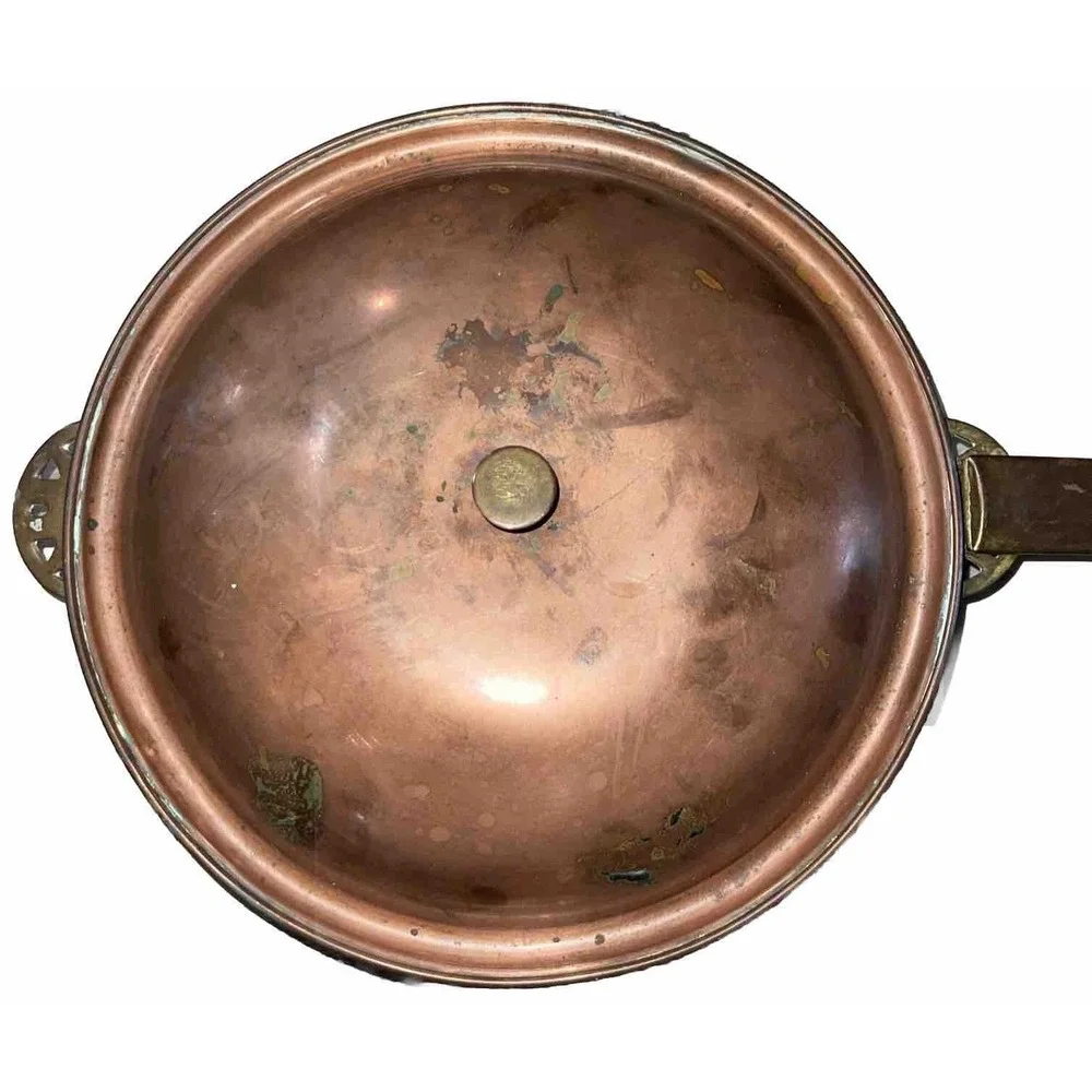 Vtg Copper Fry Skillet Pan Brass Handles 10 Inch Patina Farmhouse Decoration